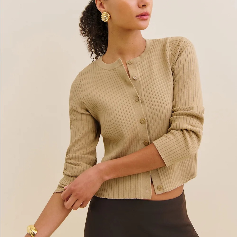 Reformation Joanne Cotton Cardigan Brown - Size XS